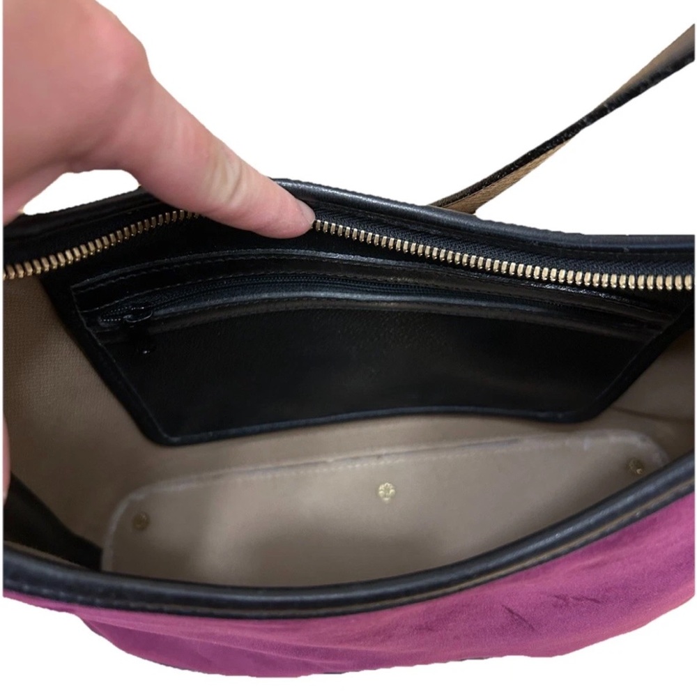 Rare Vintage Dooney & Bourke Purple Velvet Hobo Bag Black Leather Trim USA 80s - Picture 10 of 11